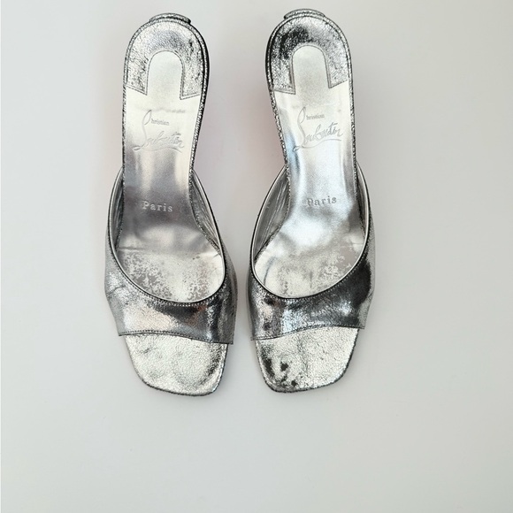 Christian Louboutin Silver Metallic cracked leather Condora 55mm mules  EU 39 - Picture 3 of 11